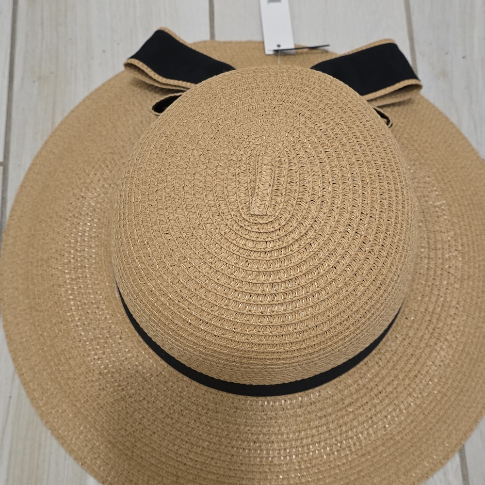Tahari Beige Sun Hat with Black Ribbon